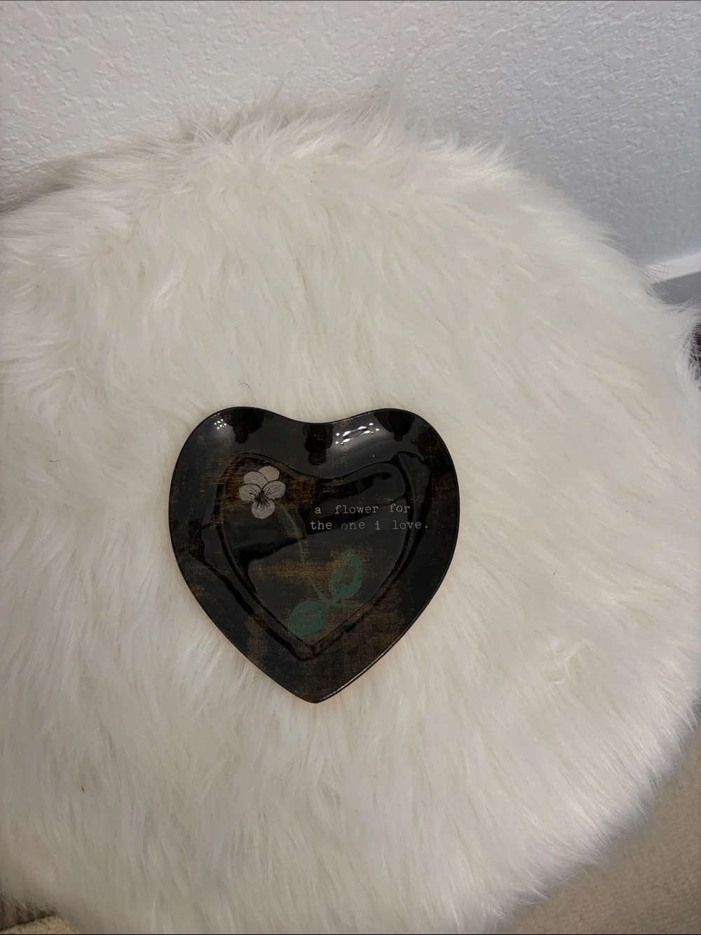 Heart-Shaped Black Floral Vanity Tray - A Flower For The One I Love